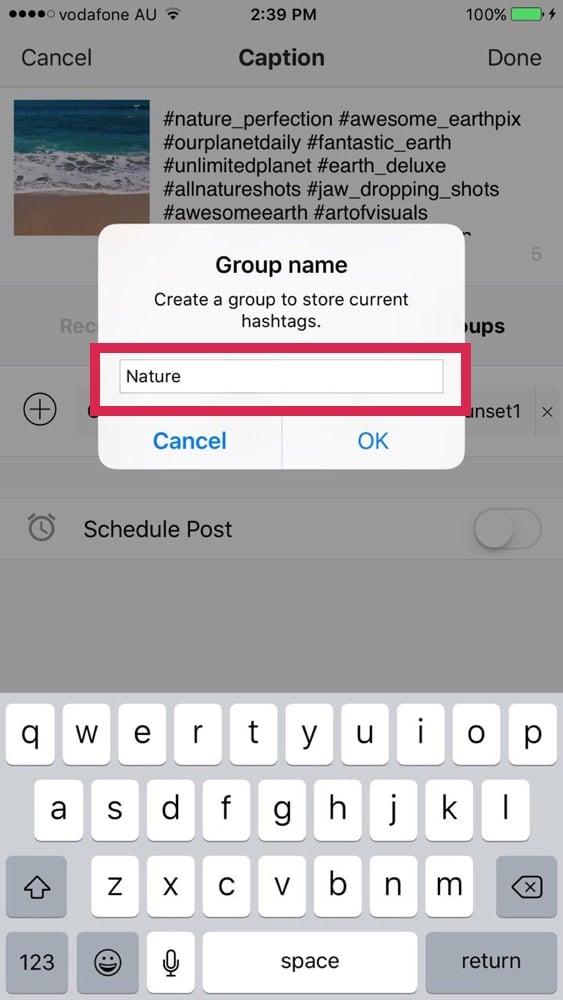 To update your group, write the same exact group name of your current hashtag group.