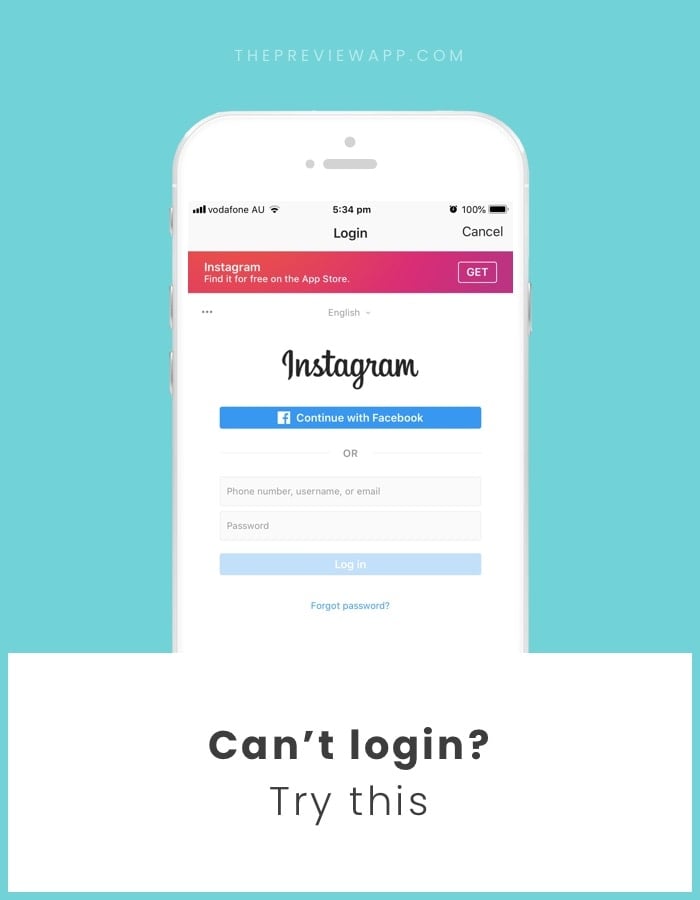 instagram log in page