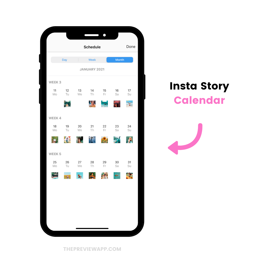 Instagram Story calendar in Preview App