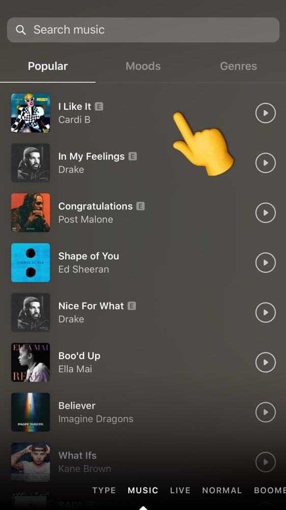 insta story add music