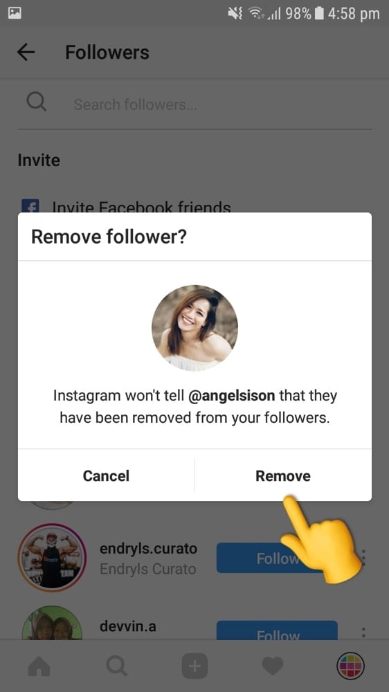 they will not know that you have removed them from your followers they will not receive a notification or anything - can someone remove you from following them on instagram