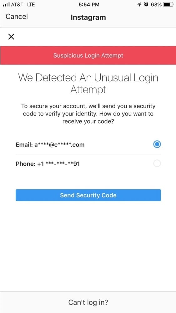 Snapchat suspicious login bypass