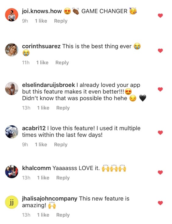 Instagram captions app: people's comments saying they love Preview App!