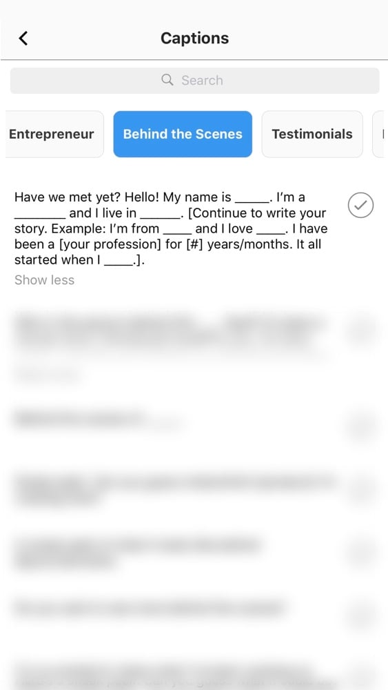 Instagram Captions App: Caption Templates example