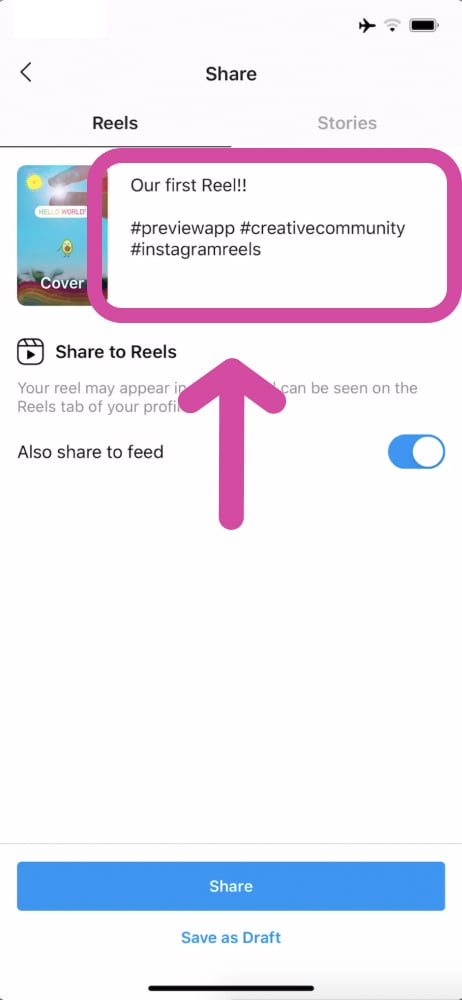 How to use Instagram Reel feature: Caption and Hashtag screen