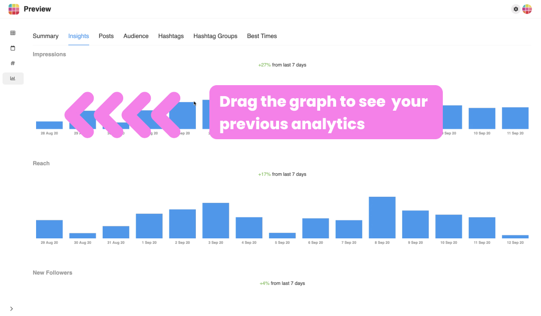 Instagram insights on Desktop: Growth rate