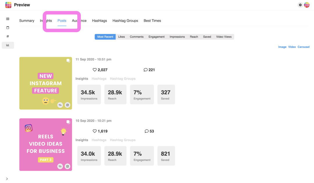 Instagram insights on Desktop: The Insights analytics