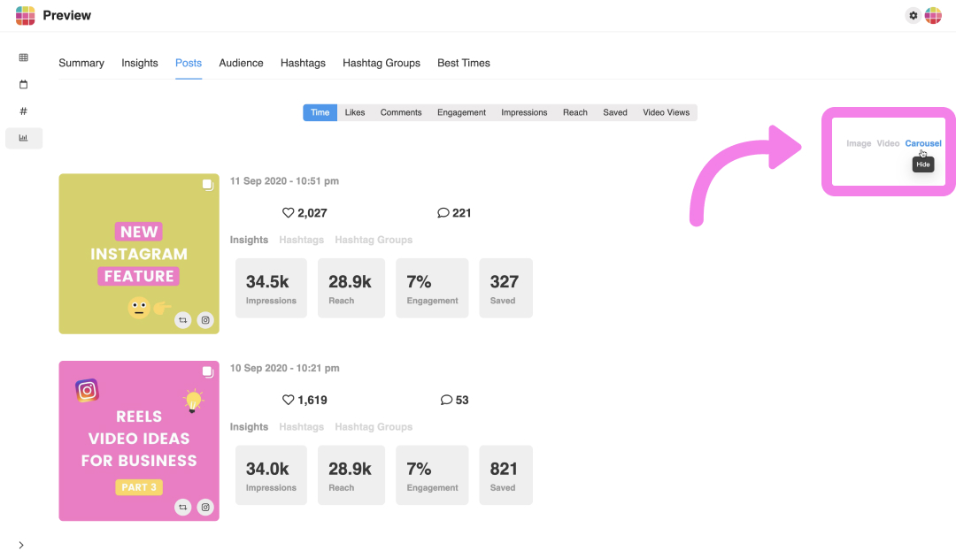 Instagram insights on Desktop: Growth rate