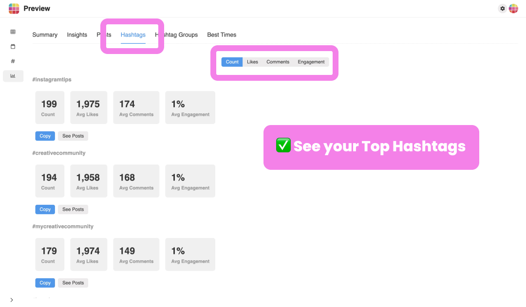 Instagram insights on Desktop: Hashtag Analytics