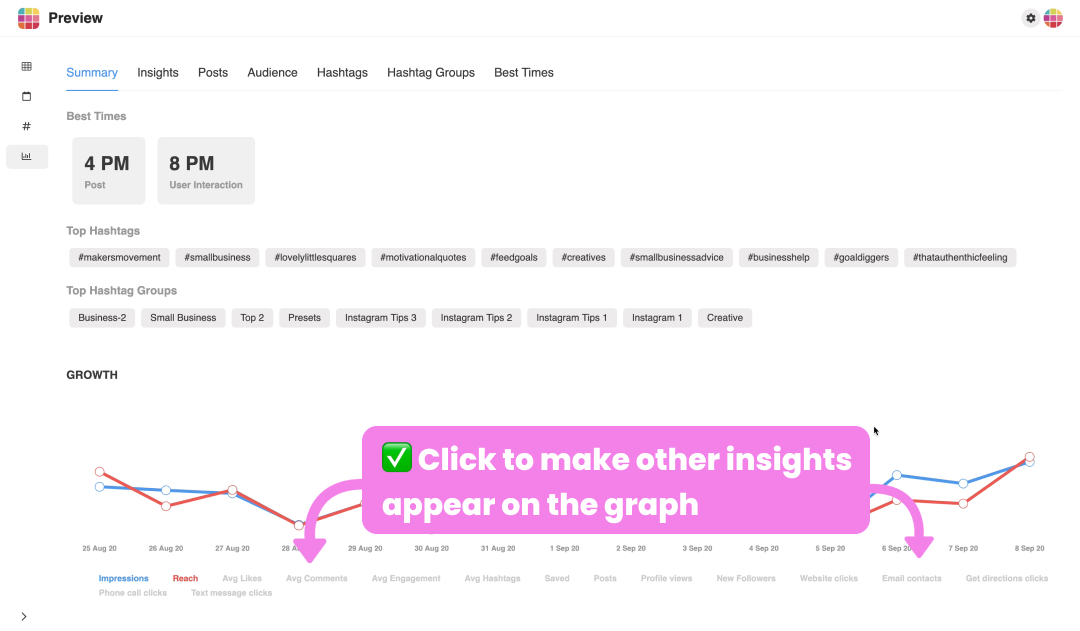 Instagram insights on Desktop: The Growth Graph