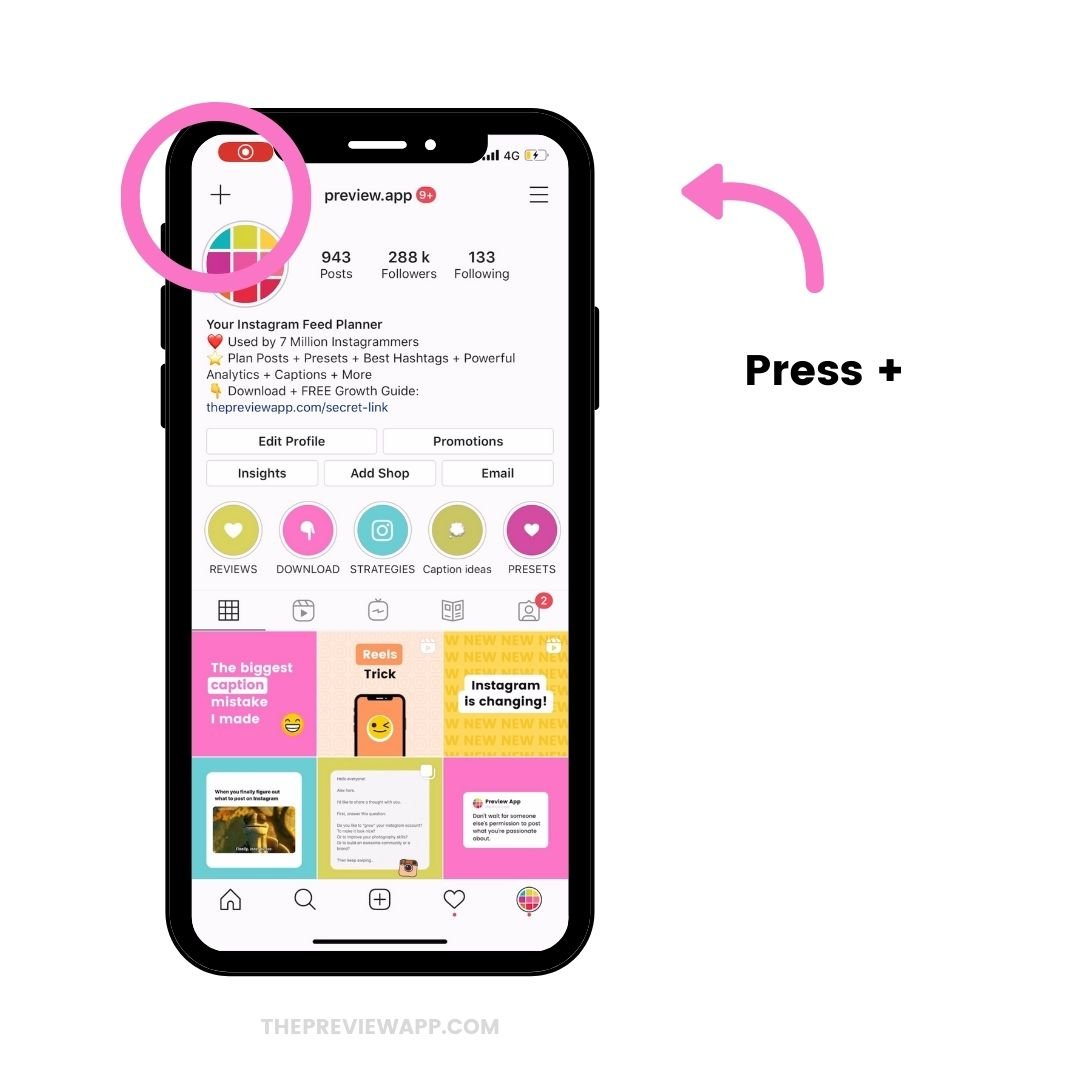 How to create Instagram Guides: the plus button