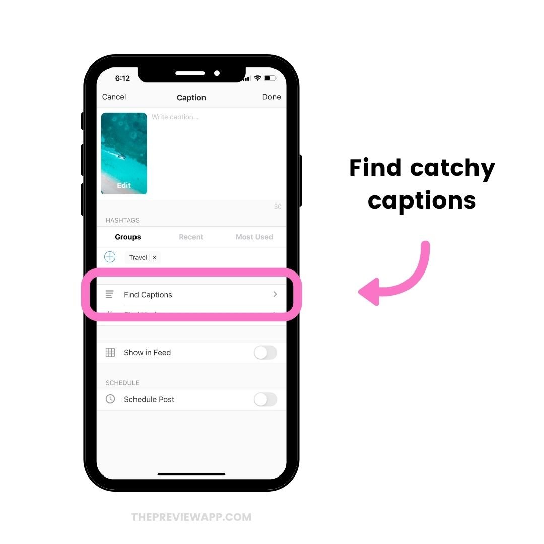 "Find Caption" feature in Preview App to find catchy Instagram Reels captions
