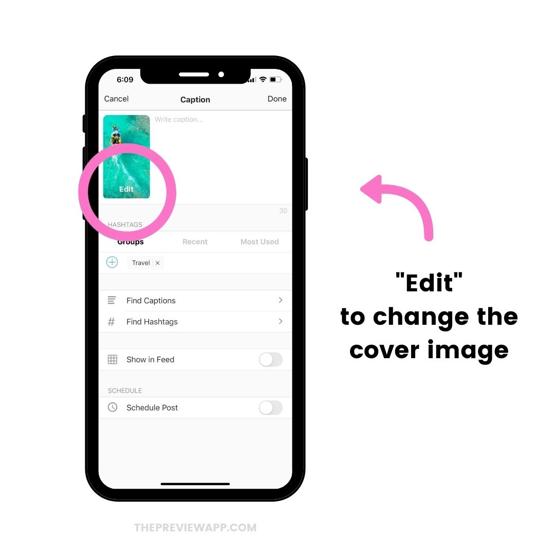 Tap "Edit" to change the Reels cover image