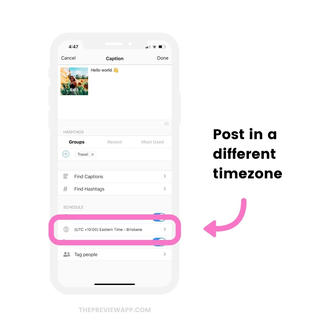 Timezone feature to automatically schedule Instagram posts for different countries and cities