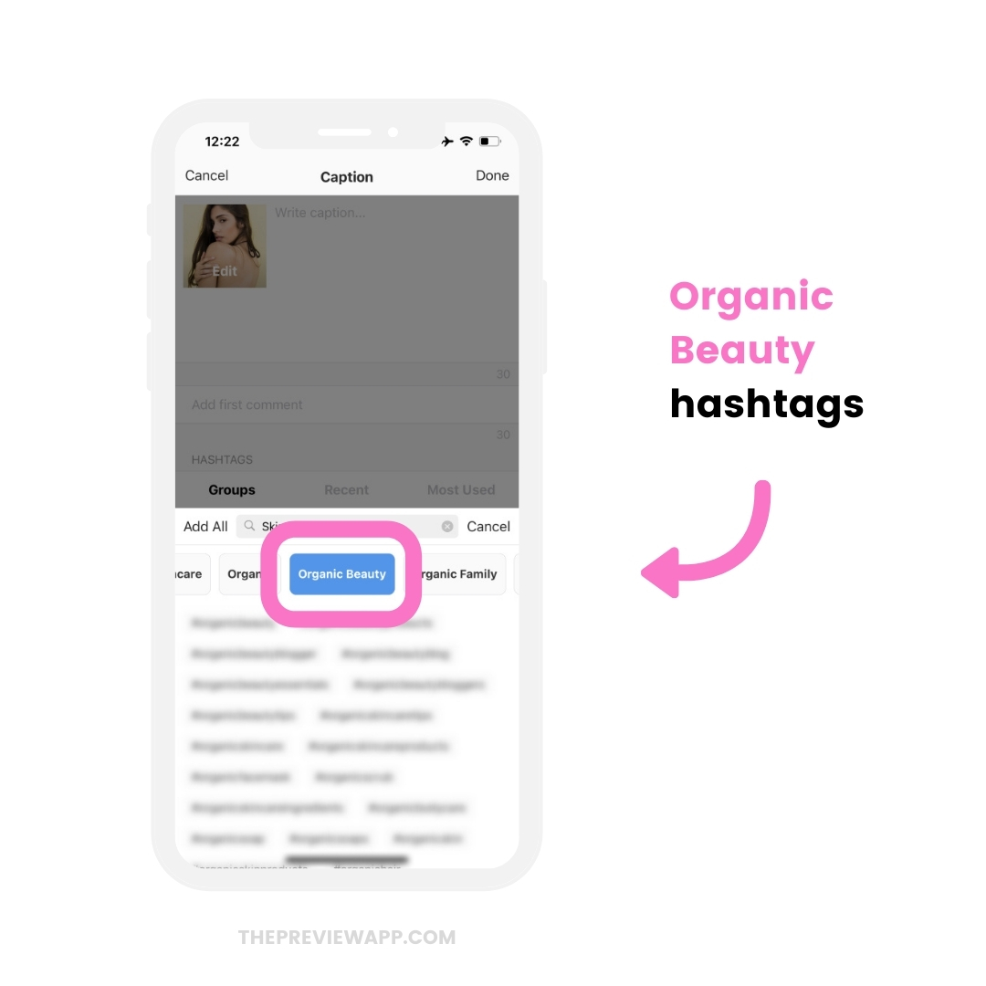 Organic beauty Instagram hashtags in Preview app (copy and paste)