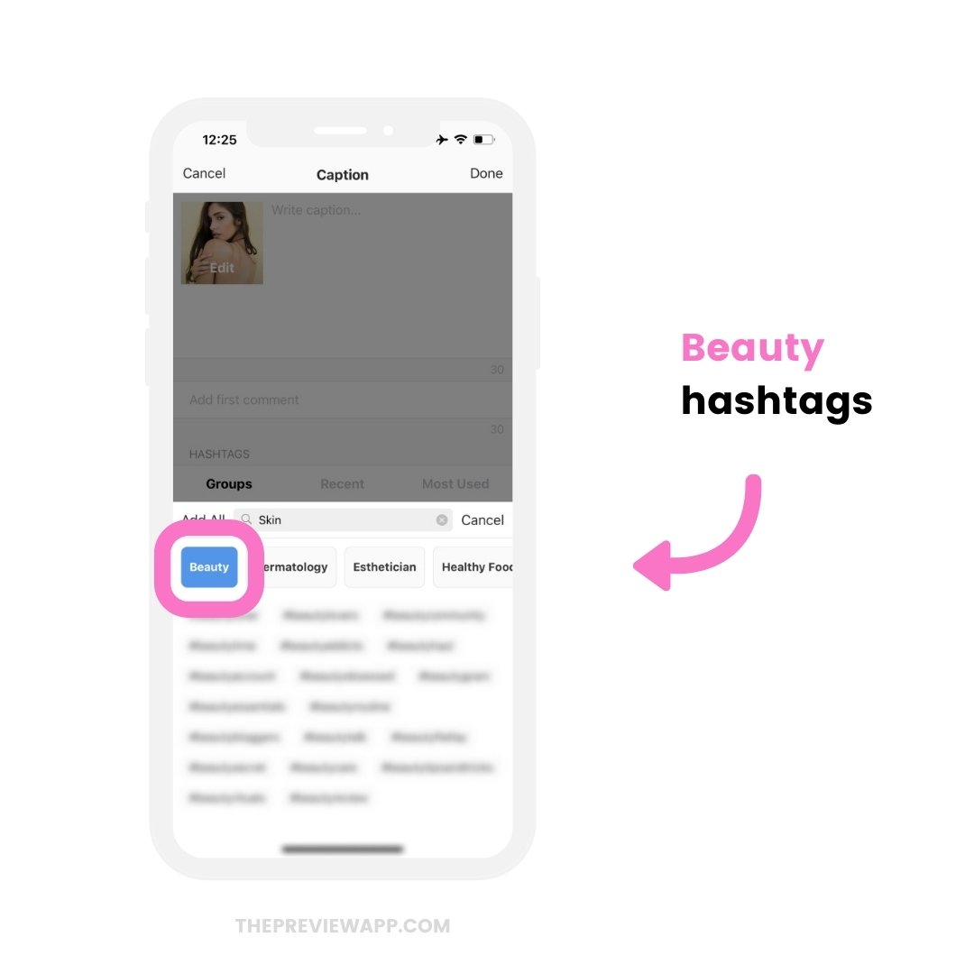Beauty Instagram hashtags in Preview app (copy and paste)