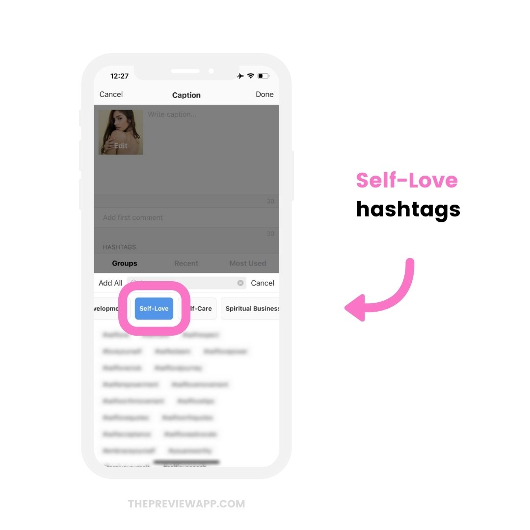 Self-Love Instagram hashtags in Preview app (copy and paste)