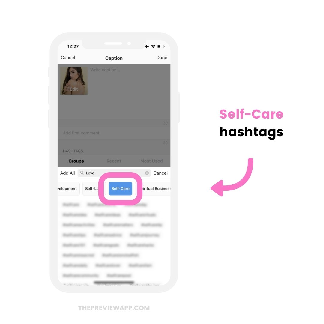 Self-care Instagram hashtags in Preview app (copy and paste)