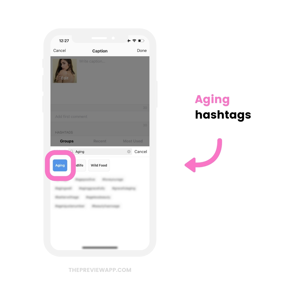 Anti-aging skincare Instagram hashtags in Preview app (copy and paste)