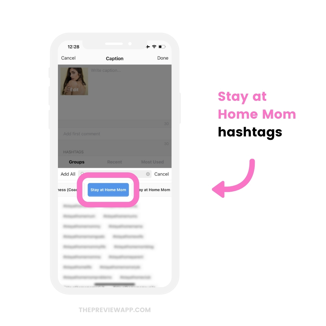Stay-at-home mom Instagram hashtags for skincare in Preview app (copy and paste)