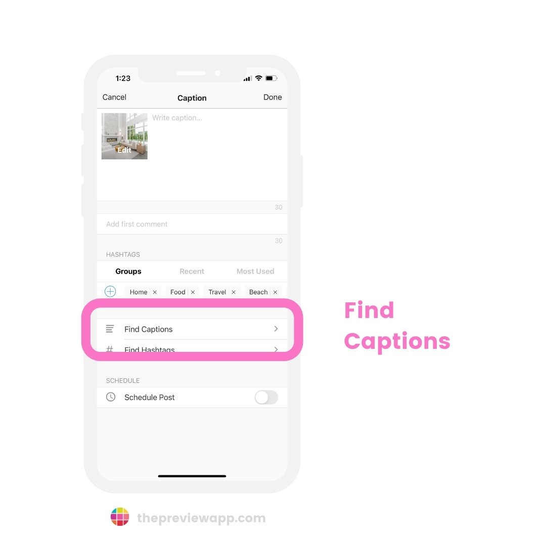 Instagram Caption Finder for interior design in Preview App