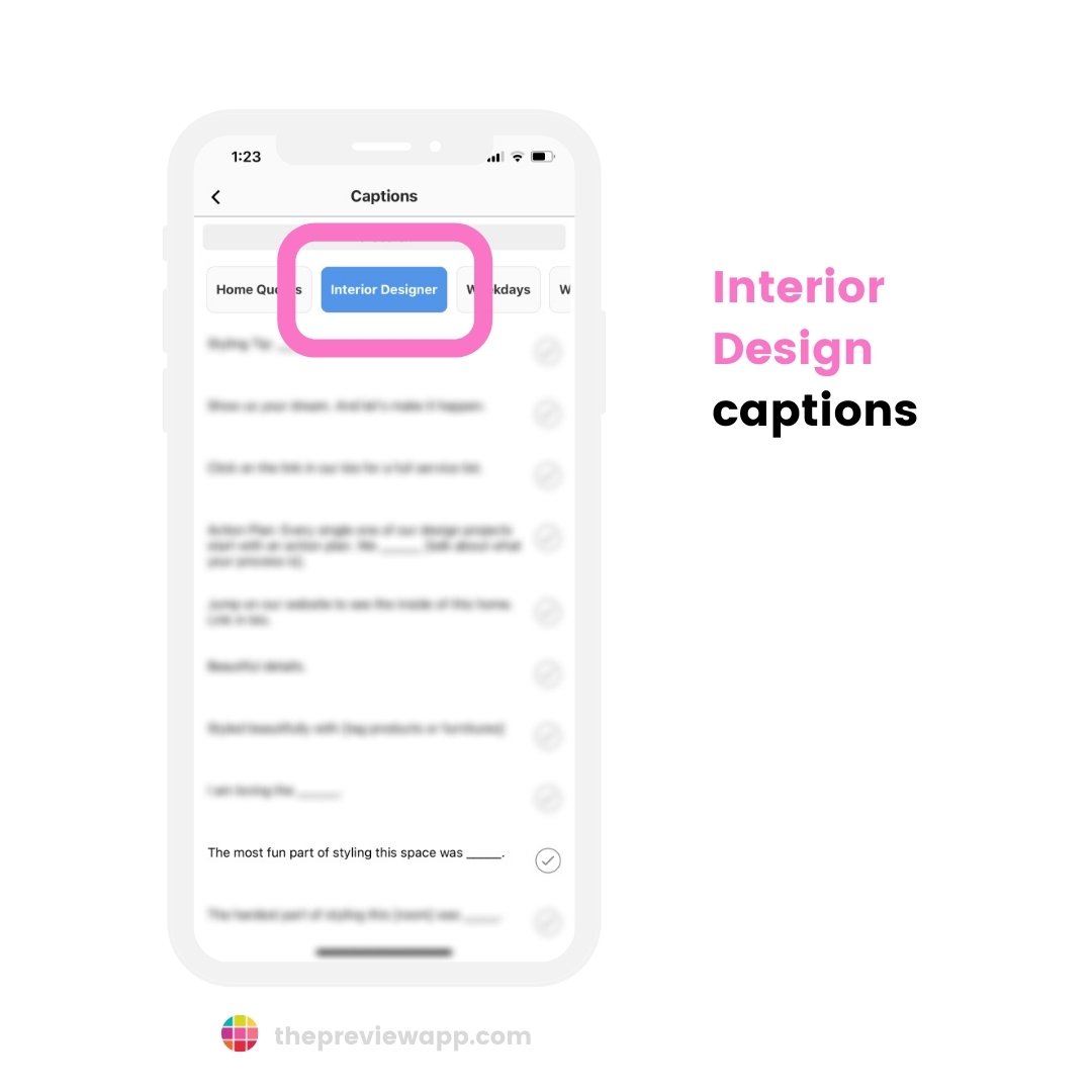 Instagram captions for interior designer in Preview App