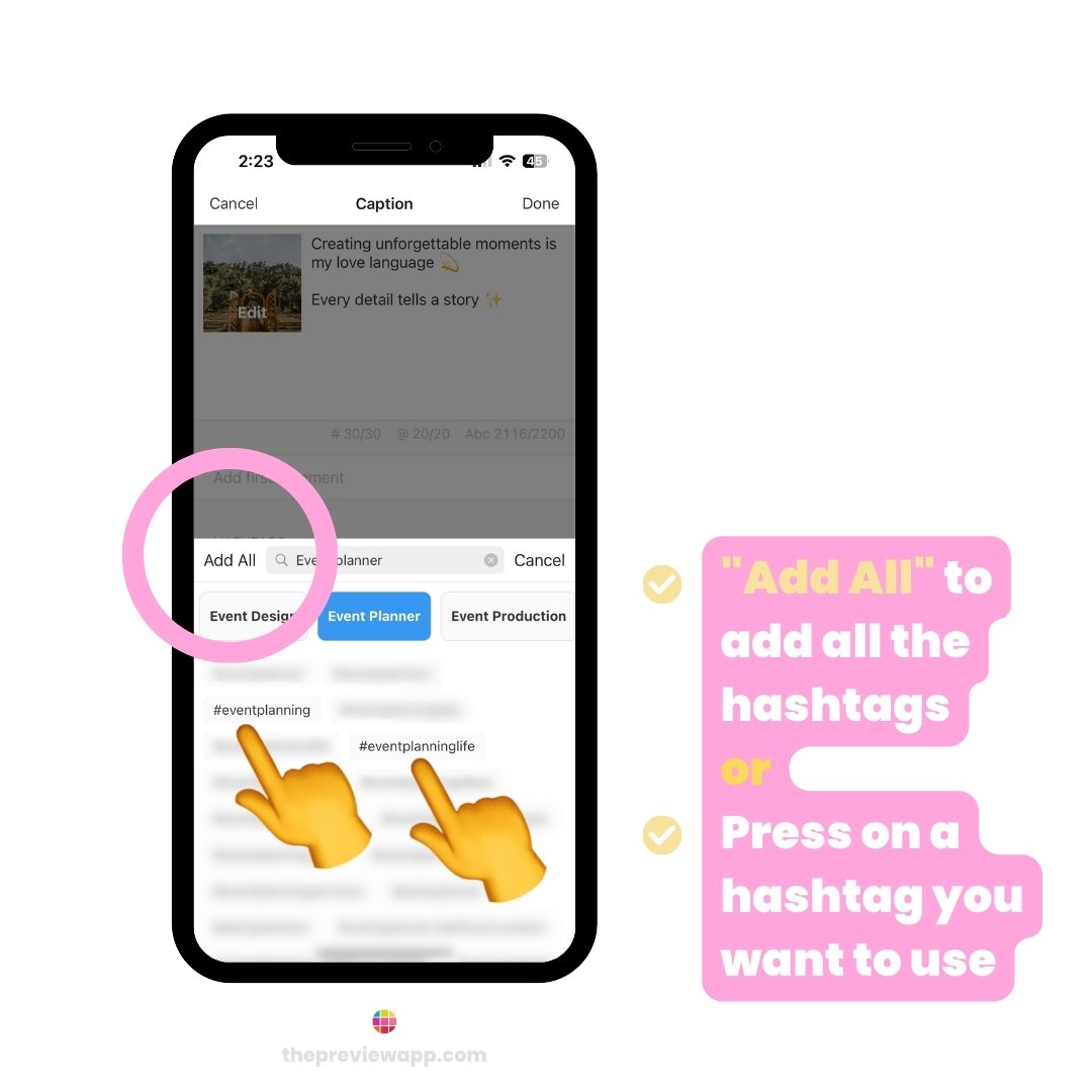 Instagram hashtags event planners