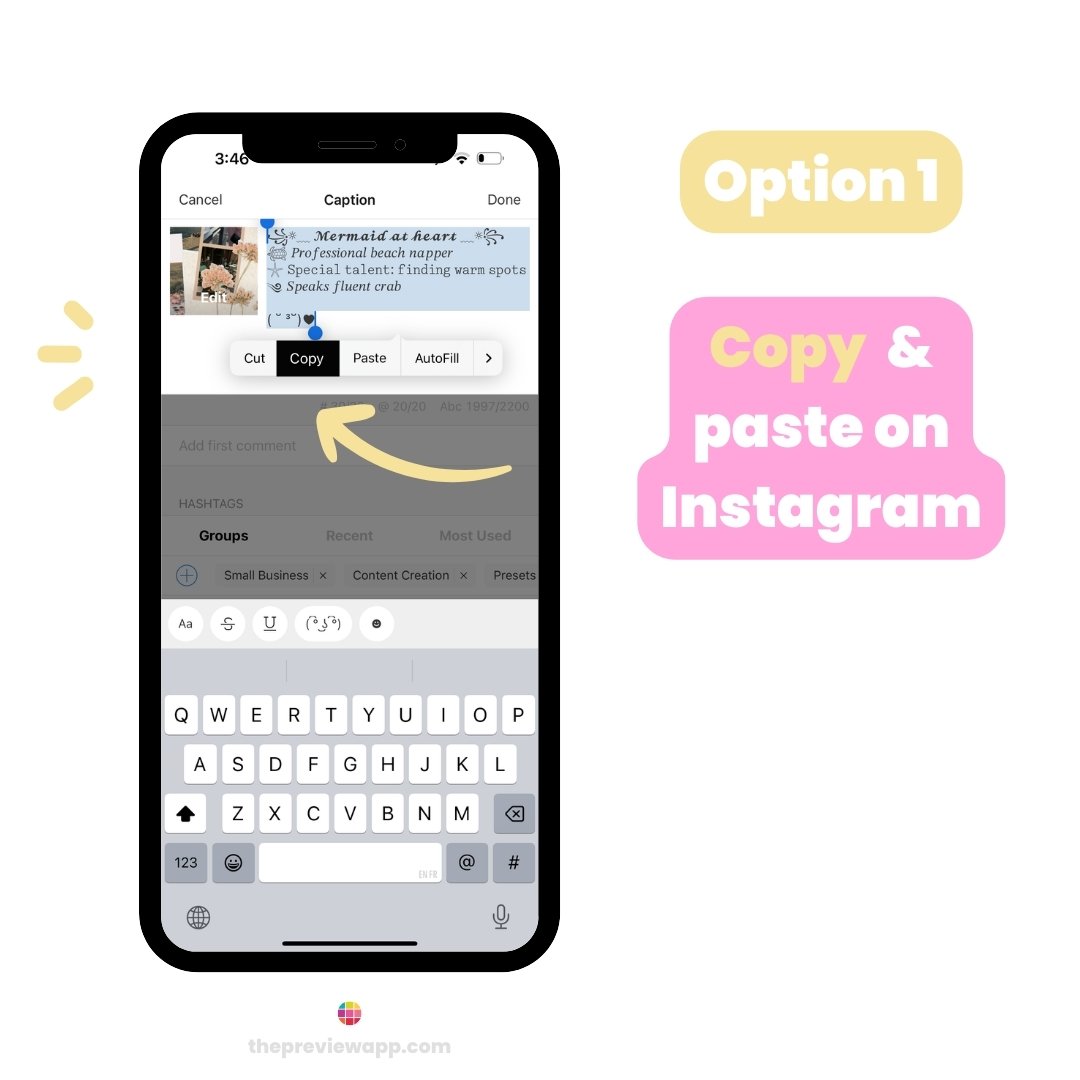 Instagram Fonts & Symbols Generator in Preview App