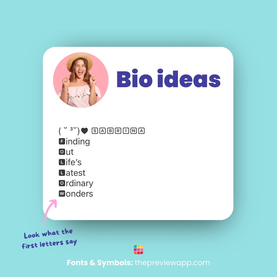 Instagram Fonts & Symbols Generator in Preview App (Bio & Name Idea #1)